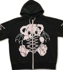 Black Pink Teddy Bear Oversized Longline Hooded Jacket Hoodie Size Small 