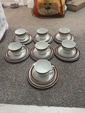 Alfred Meakin Burgundy & Gold Patterned Teacup, Saucer, and Side Plate Trio X7