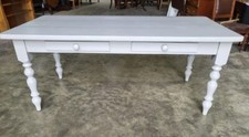 Large painted pine dining table turned legs 2 drawers bench 3 x chairs seat 8