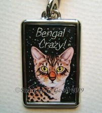Bengal cat art glittery keyring key charm from original painting Suzanne Le Good