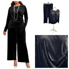 Black Suit  Size 22 (3XL) Velvet Top Trousers Matching Outfit Wedding ~ NEW NWOT
