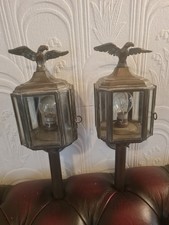 pair Victorian Eagle Carriage Lantern/Lamp Wall Lights Solid Brass 15"