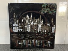 Paul Mignon Longwy France Chateau De Chambord Black square Plate HTF Rare