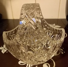 Vintage Cut Crystal Lrg Basket Bowl Hand Cut Glass Centrepiece Fan Star Design
