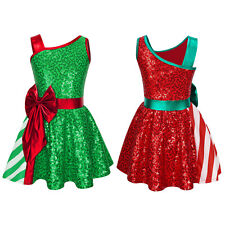 Girls Sequins Dance Tutu Dress Sleeveless Figure Skating Dress Christmas Costume