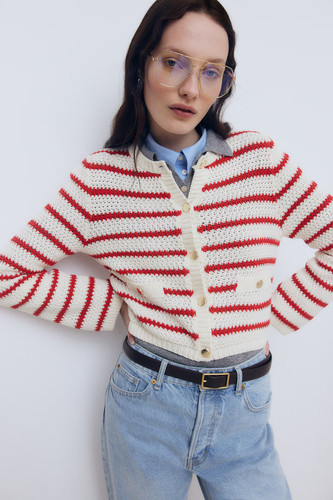 Textured knit cardigan red - h&m,