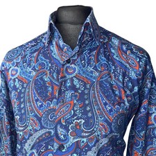 HAWES & CURTIS Shirt Mens LARGE (42-43") Long Sleeve Blue Paisley Print