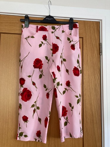 Pink red rose cropped trousers - pink,