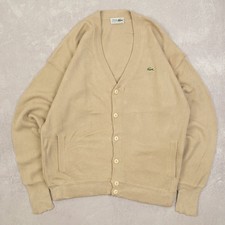 Lacoste Vintage 90s Knitted Cardigan XL Acrylic Men's Beige Logo