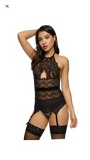 ANN SUMMERS Black Suspender Belt / cami Rrp £30 Darrah Size Med 12-14