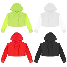 UK Kids Girls Mesh Hoodie Long Sleeve Mesh Crop Tops Pullover Hooded Sweatshirts