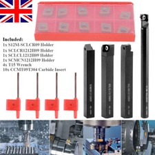 4SET 12mm Shank Lathe Turning Holder Boring Bar+Carbide Inserts Cutting Tools UK