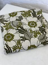 Vintage 1970's Poly/Viscose curtain fabric remnant Flowers Green Beige 63” x 57”