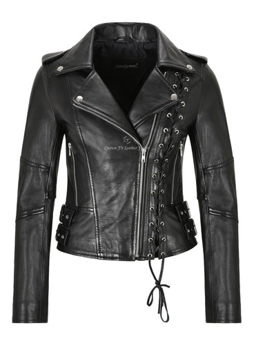 Ladies biker jacket side laced - ladies,