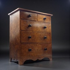 ANTIQUE Late 19th Century Burr Walnut Apprentice Piece CHEST OF DRAWERS