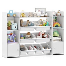 COSTWAY 142 cm Large Toy Storage Organizer  4-Tier Kids Cubby Shelf-White