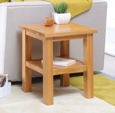 London Oak Lamp Side Table with Shelf - Occasional Small Square Sofa Coffee UK26
