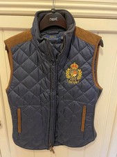 Ralph Lauren Gilet Quilted Navy Embroidered Logo Polo Equestrian Style UK Size M