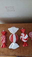 Red And White Striped Christmas Tree Decorations Sweets Candy Shapes x 4