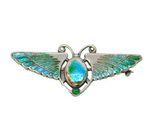 Charles Horner Sterling Silver Enamel Winged Scarab Egyptian Brooch Antique