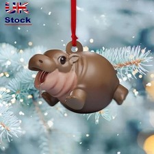 2D Christmas Hippo Resin Figurine Cartoon Moo Deng Hippopotamus Ornaments