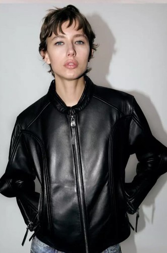 Zara zippered leather jacket - leather,