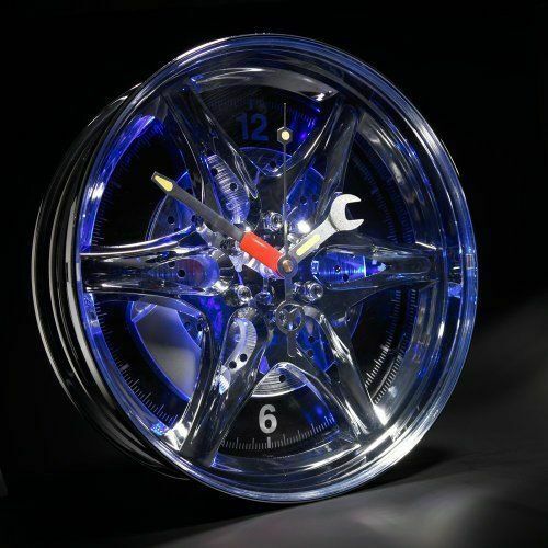 Neon alloy rim wall - clock, blue