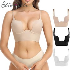 Women Backless Deep U Plunge Invisible Low Cut Multiway Convertible Halter Bra