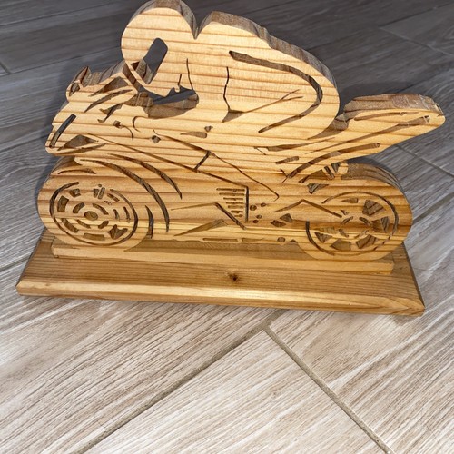 Motorbike wooden sculpture - wooden,