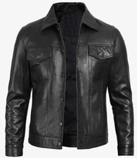 Leather Jacket Mens Genuine Leather Black Trucker Jacket Shirt Style Real Jacket
