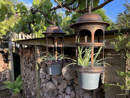 Pair antique copper lantern - copper,