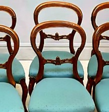 Antique English Victorian Set of 6 to8 Walnut Balloon Back Dining Chair-FreeDlvy