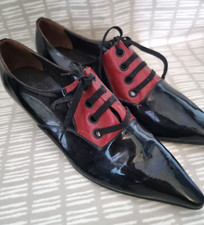 Vintage Original Winkle Pickers Black Red Patent Lace Up Kitten Heel UK:4?