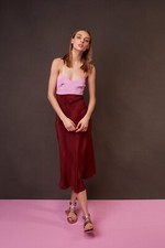 Tibi 100% Silk Lingerie Dress Pink and Burgundy Colour Block Size US 4.
