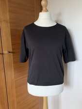 Uniqlo Ladies T-Shirt AIRism Black Boxy Short Sleeve Size L (UK12/14)