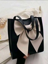 Black Tote Satchel Bow Womens