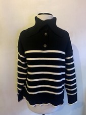 ZARA, High Button Collar-Black White Stripe-Chunky Warm-Jumper. Size M