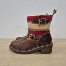 Dr Martens Pendleton Aztec Brown Leather Buckle Heeled Chelsea Chunky Boots Uk 8