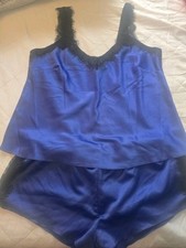 New Ann Summers Royal Blue Satin PJ Set Size Large