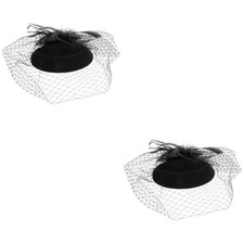 2 pcs  20s Vintage Pillbox Hat Hairband Cocktail Tea Party Headwear with Veil