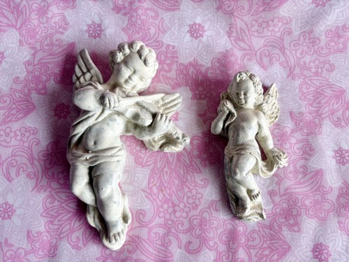 Pair ceramic wall decor - decor, cherub
