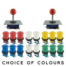 2 Player Arcade Control Kit 2 Ball Top Joysticks 16 Buttons - All Colours