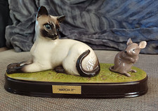 Vintage Beswick Ceramic Siamese Cat & Mouse "Watch it" on Ceramic Plinth