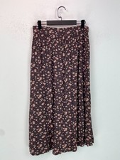 Fat Face Brown Floral Print Midi Skirt Pockets Mid Rise Elastic Waist UK 12