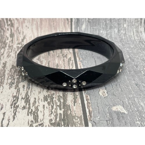 Black faceted bangle plastic - black,