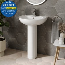 Bathroom Wash Basin Sink Full Pedestal Single Tap Hole Modern Cloakroom White