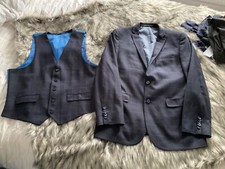 HARRY BROWN navy blue check blazer/ jacket size 42 in chest,waist coat size 46