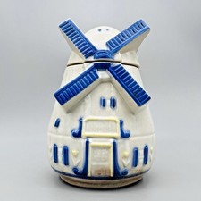 Vintage 1940's FAPco Dutch Windmill Cookie Jar Old Crackle Craze & Stain Patina
