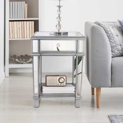 Silver mirrored end table - silver,