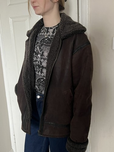 Brown leather bomber jacket - leather,
